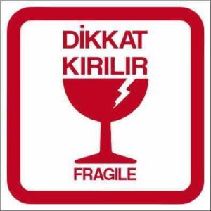 Warnung: Zerbrechliches Etikett (Englisch-Türkisch)
