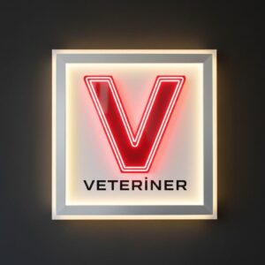 Sinalização veterinária iluminada: Em conformidade com as normas, letra V vermelha, LED neon brilhante.