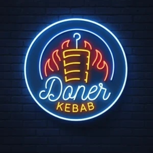 Letreiro de néon redondo para Doner Kebab: Letreiro giratório iluminado para loja