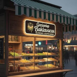 Gaziantep Baklava Shop upplyst plexiglasskylt