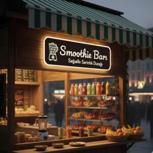 Upplyst smoothie-skylt – Hållbar utomhusskylt i plexiglas och LED-belyst café