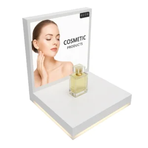 Kozmetik Teşhir Standı – Aydınlatmalı Kare Ürün Sunum Ünitesi