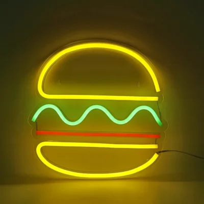 Hamburger neon LED ışıklı tabela restoran dış cephe uygulaması